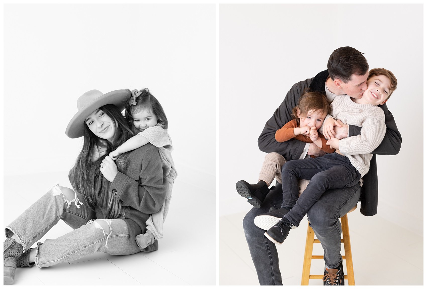 Session in all white studio in Draper, Utah. Family session photographed by Stephanie Lorraine Photography.