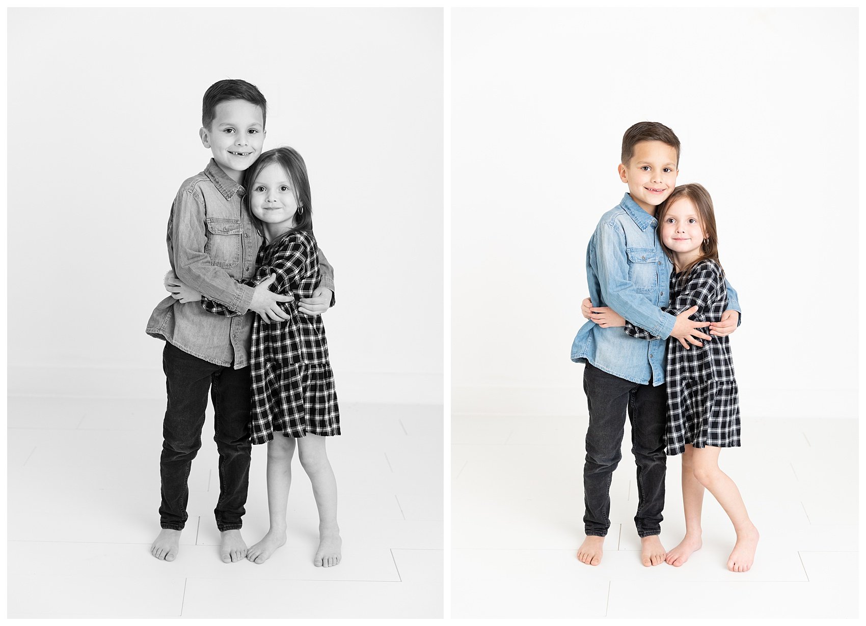 Session in all white studio in Draper, Utah. adorable sibling session photographed by Stephanie Lorraine Photography.