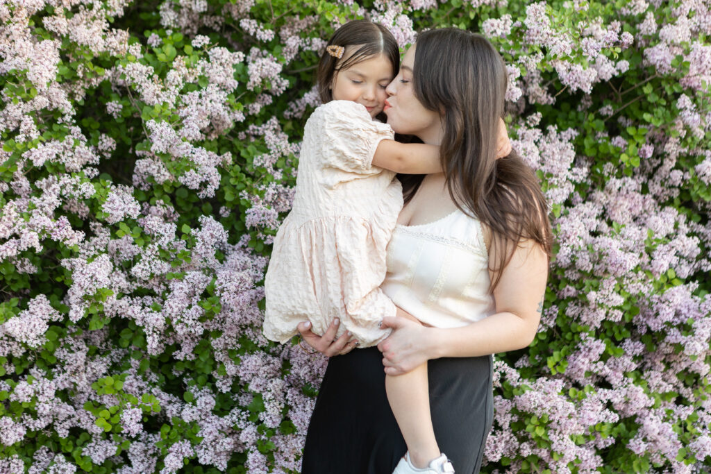 Mom and daughter during lavender wall family session